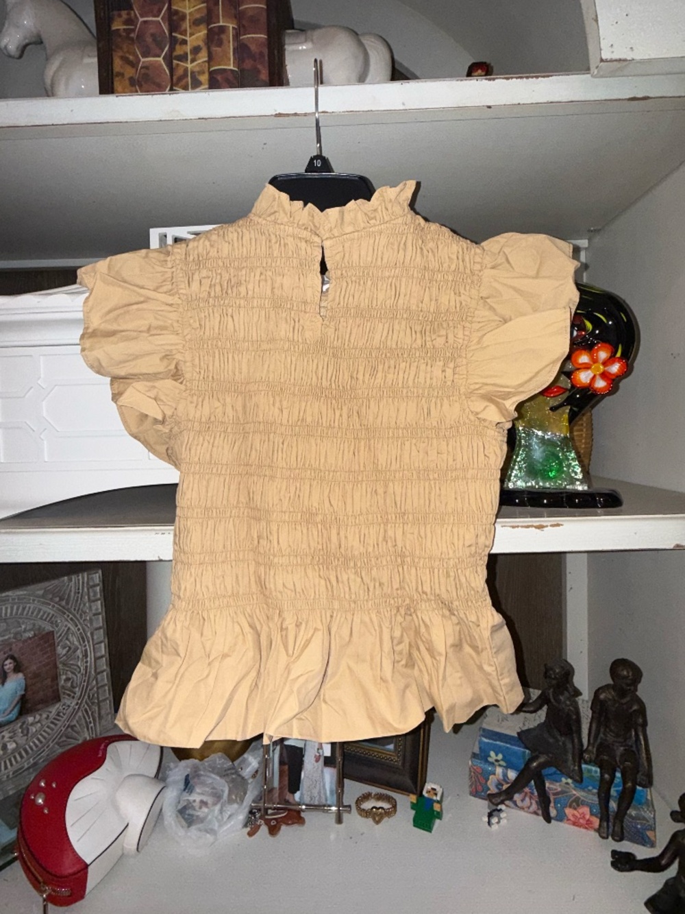 Hyacinth House Tuckernuck Xs tan smocked high neck Nadine blouse - Picture 6 of 6